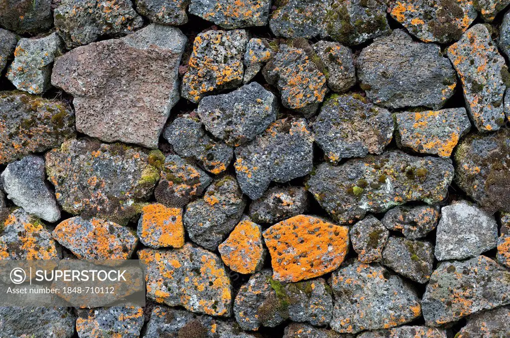 Stone wall, Glaumbær or Glaumbaer Folk Museum, turf farmhouse, open-air museum, sod farm, Iceland, Europe