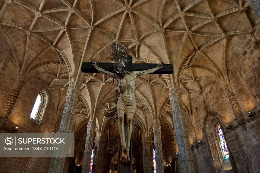 Crucifix, church of Santa Maria de Belem in the Mosteiro dos Jeronimos, Hieronymites Monastery, UNESCO World Heritage Site, late Gothic style, Manueli...
