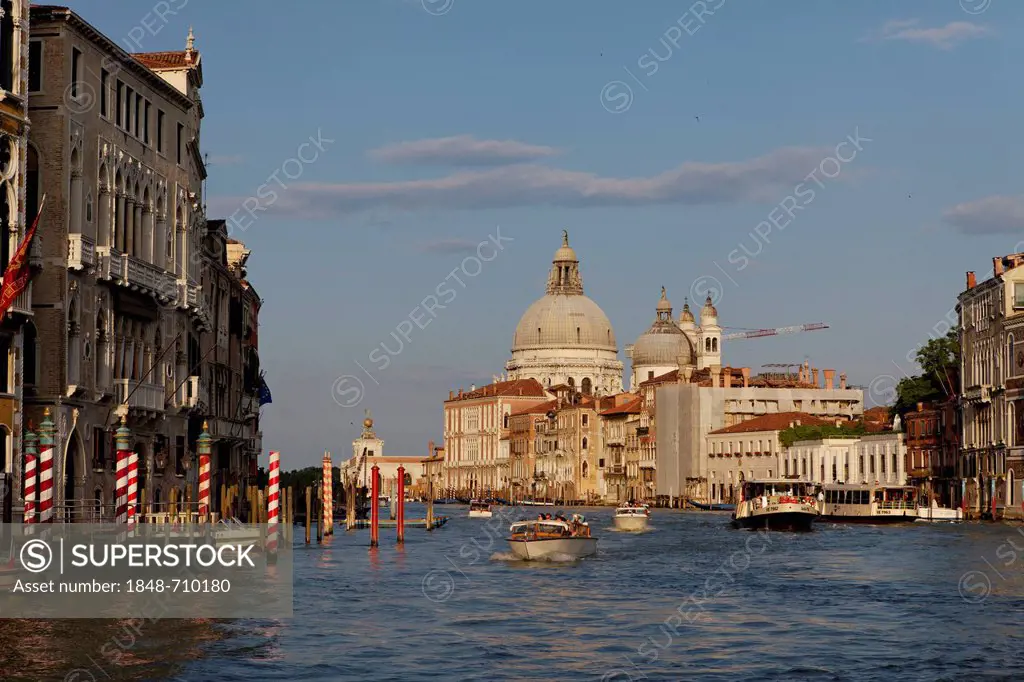 Canal or Canale Grande near Ponte dell'Accademia, Santa Maria della Salute church at back, San Marco district, Venice, UNESCO World Heritage Site, Ven...