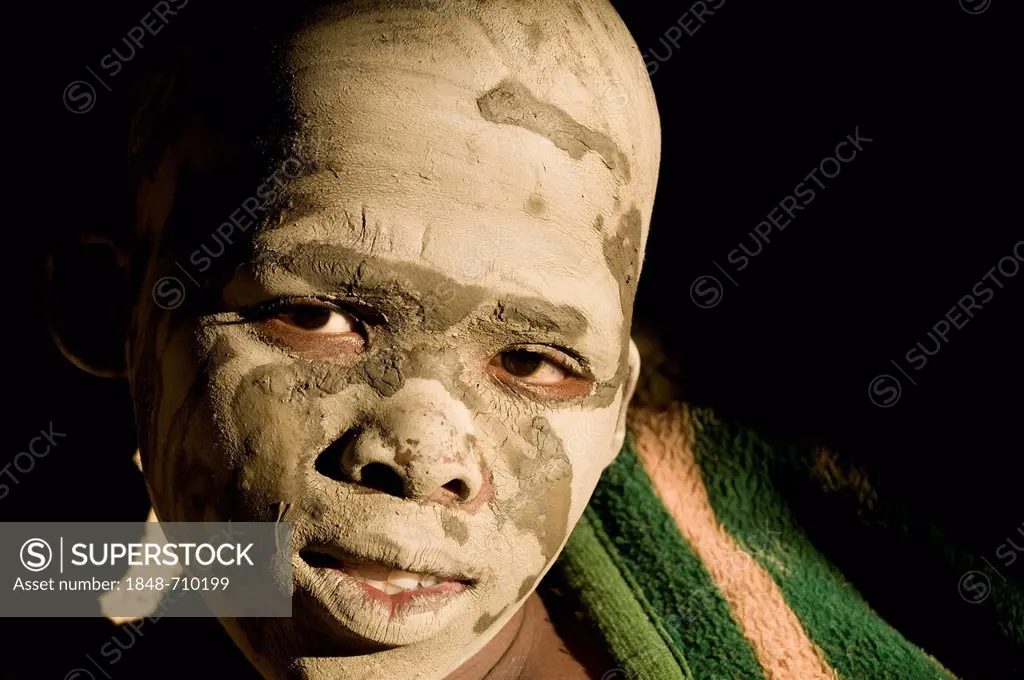 Young person with a painted face, traditional circumcision ceremony, Transkei, Eastern Cape, South Africa, Africa