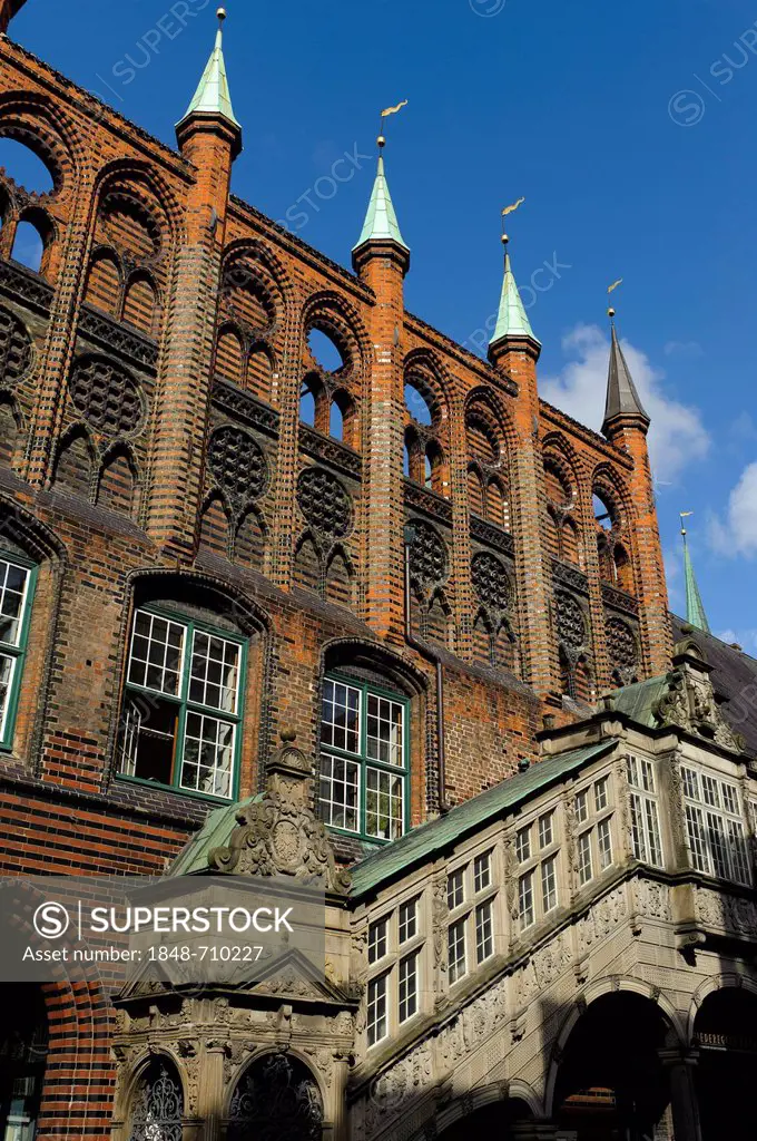 City hall, 13. - 16. century, historic city of Luebeck, UNESCO World Heritage Site, Schleswig-Holstein, Germany, Europe