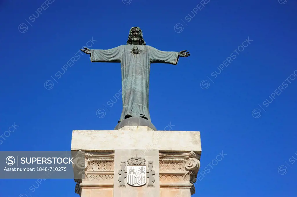 Christ statue on El Toro Mountain, Es Mercadal, Minorca, Menorca, Balearic Islands, Spain, Europe