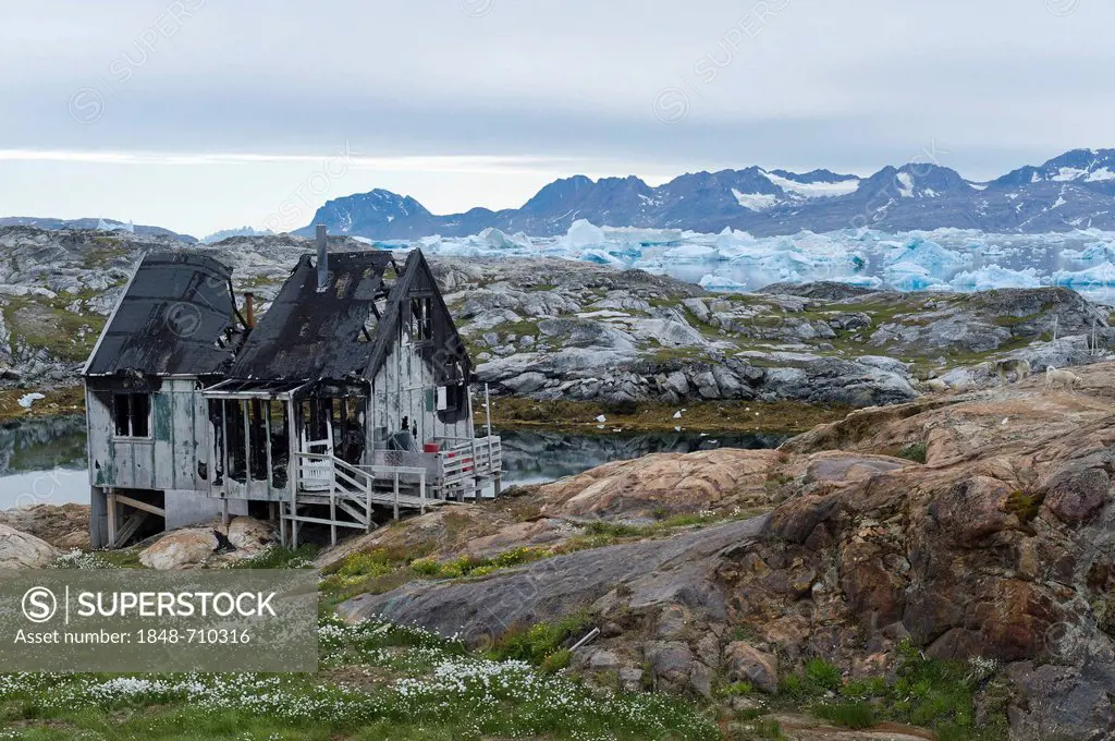 Burned house, Inuit settlement of Tiniteqilaaq, Sermilik Fjord, East Greenland, Greenland