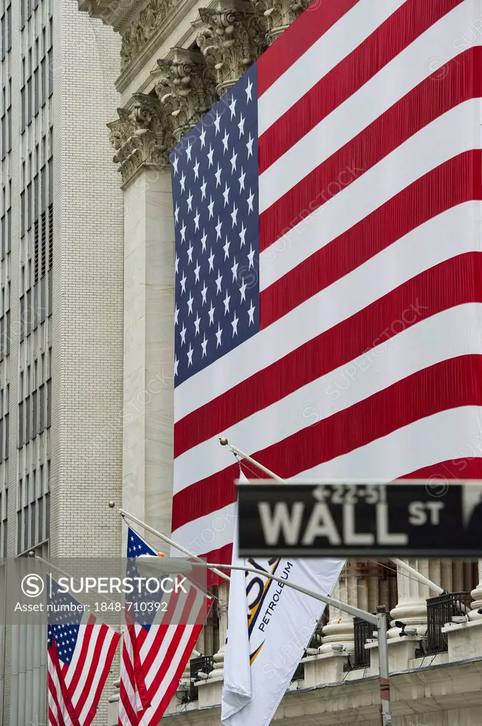 American flags on Wall Street, Manhattan, New York, USA