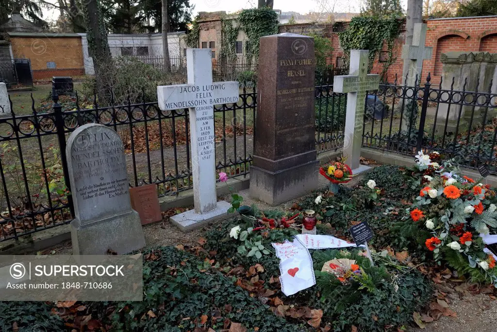 Grave of Jakob Ludwig Felix Mendelssohn Bartholdy, 1809 - 1847, a German composer, pianist and organist, auf dem Dreifaltigkeitsfriedhof I cemetery, c...