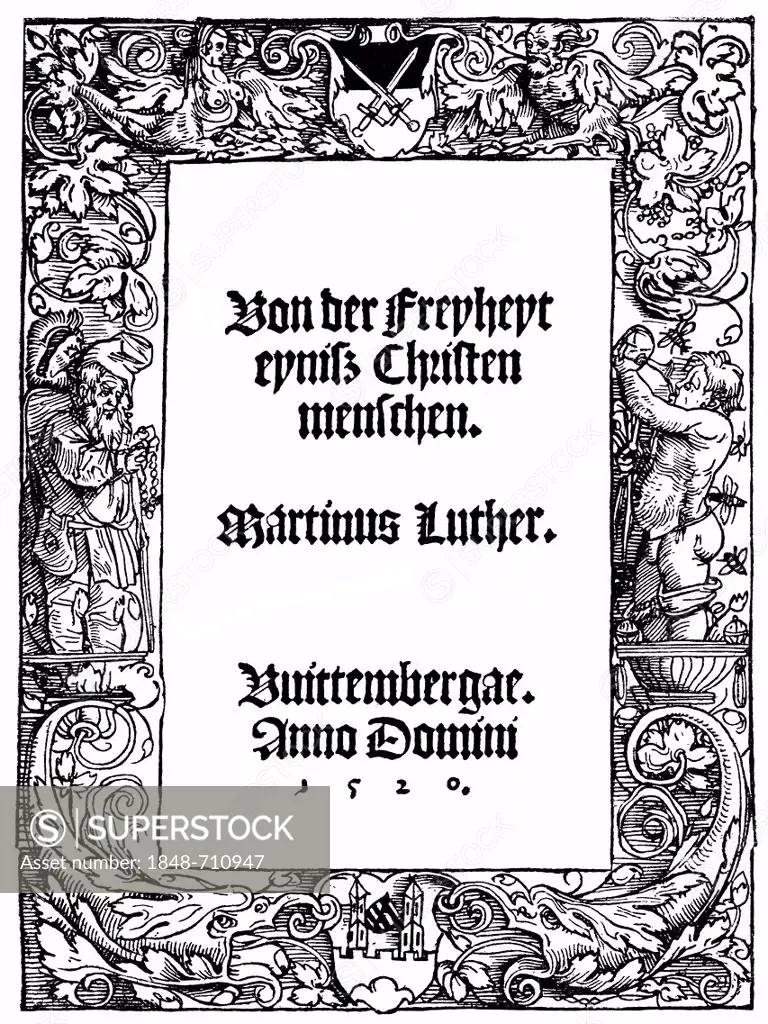 Historic print, woodcut from 1524, front page of the first Lutheran service book, Martin Luther, 1483 - 1546, from Bildatlas zur Geschichte der Deutsc...