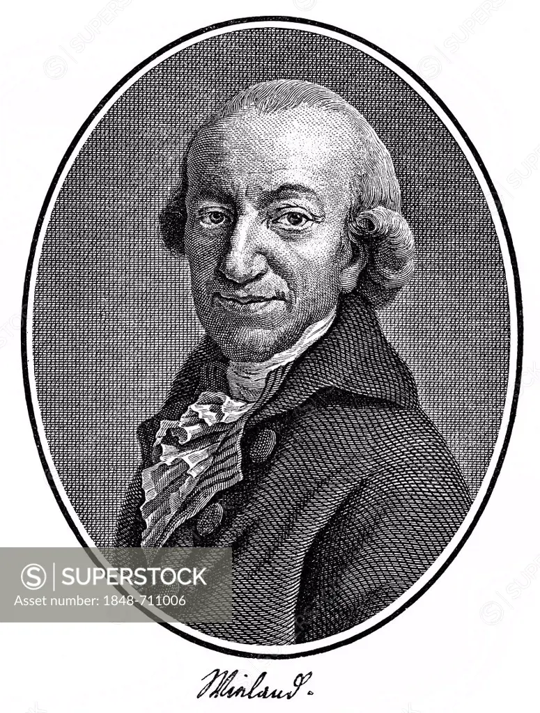 Historic print, copper engraving, 1797, portrait of Christoph Martin Wieland, 1733 - 1813, a German poet, translator and writer of the Enlightenment, ...