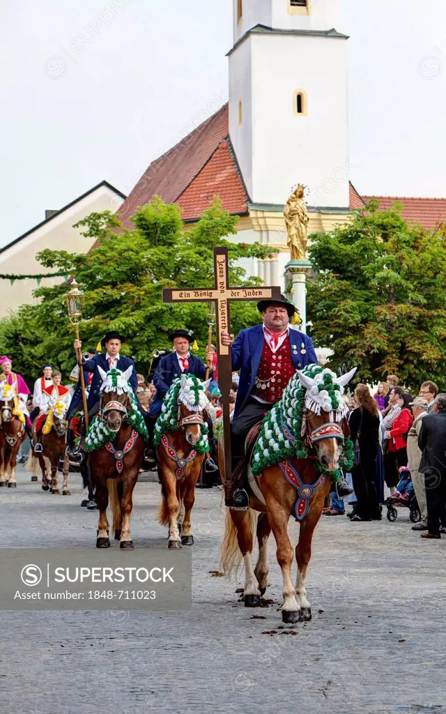 Whit Procession to Bad Koetzting, one of the largest mounted processions in Europe, Bad Koetzting, Bavaria, Germany, Europe, PublicGround