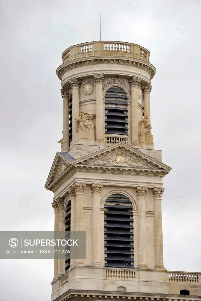 Bell tower, Catholic parish church of Saint-Sulpice de Paris, Saint-Germain-des-Prés, Paris, France, Europe, PublicGround