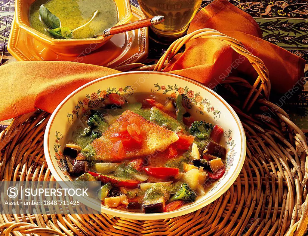 Provencal vegetable soup with pistou, vegetarian stew, France