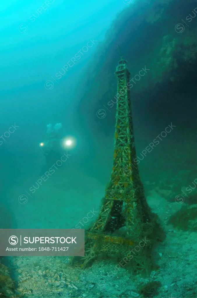 Underwater museum, Eiffel Tower, sculpture, Cape Tarhankut, Tarhan Qut, Black sea, Crimea, Ukraine, Eastern Europe