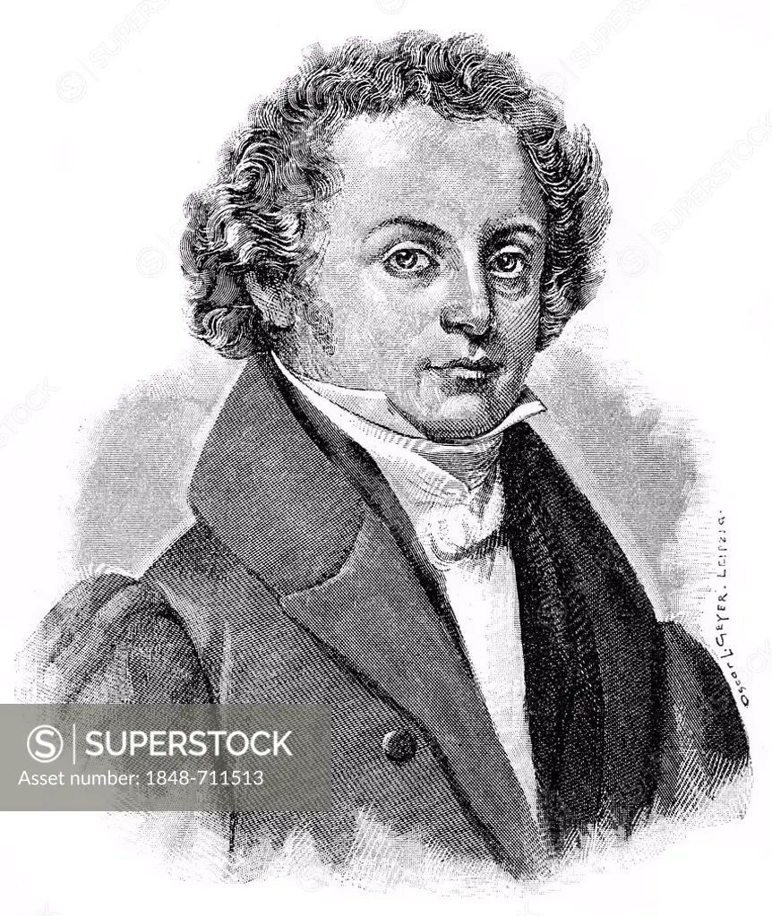 Historical engraving from 19th Century, portrait of Per Daniel Amadeus Atterbom, 1790-1855, Swedish poet and literary historian
