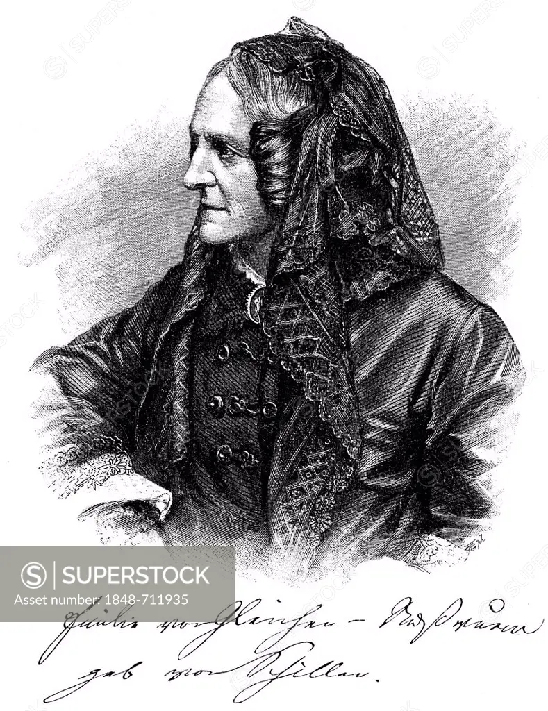 Historical print, portrait of Emilie Friederike Henriette von Gleichen-Russwurm, 1804 - 1872, the youngest daughter of Johann Christoph Friedrich von ...
