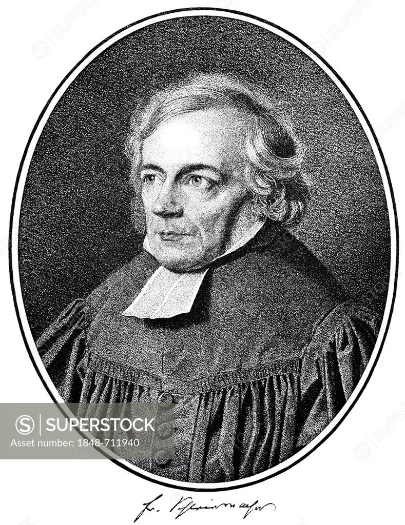 Historical print, portrait of Friedrich Daniel Ernst Schleiermacher, 1768 - 1834, a Protestant theologian, philosopher, writer, and educator, from Bil...