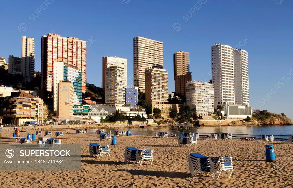 High-rise buildings on Playa Levante beach, Benidorm, Spain, Europe