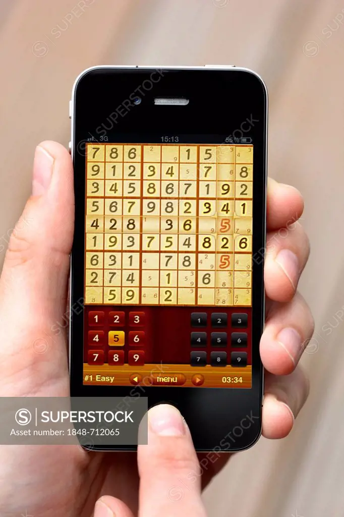 Iphone, smart phone, app on the screen, Sudoku