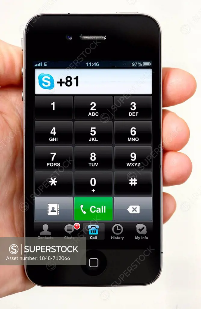 Iphone, smart phone, Skype phone keypad, app on the screen