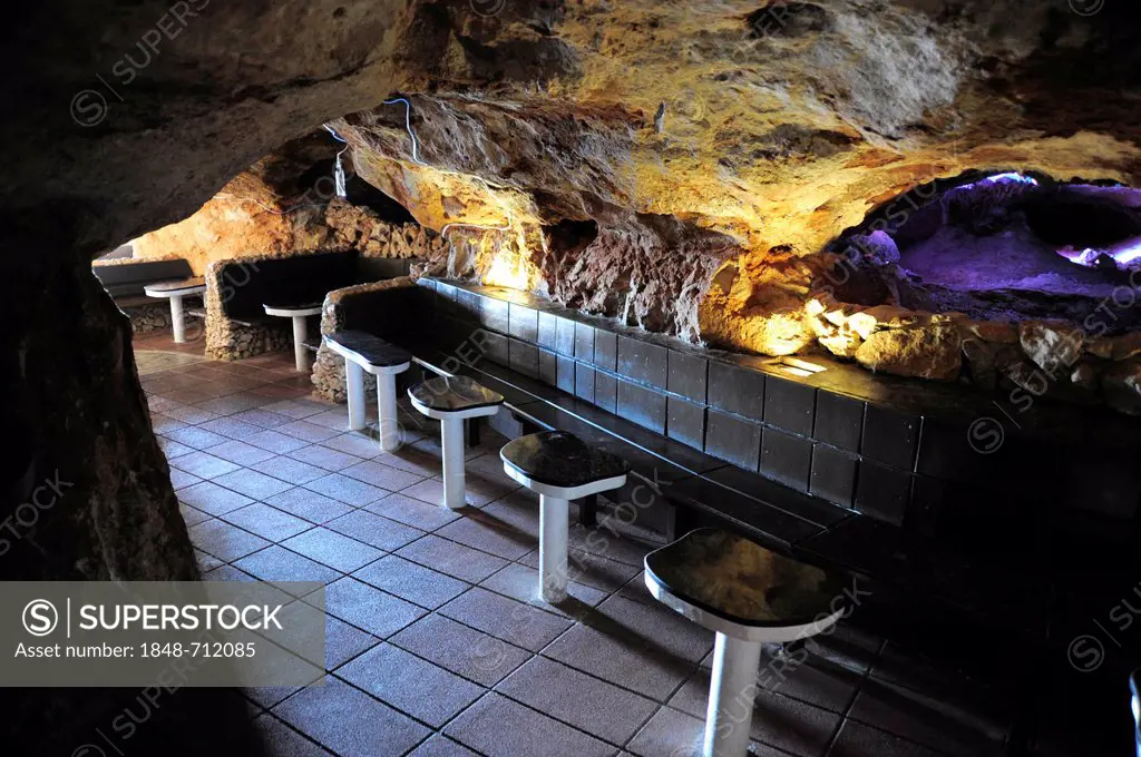 Bar discotheque in the cave of Cova d'en Xoroi, Cala en Porter, Minorca, Menorca, Balearic Islands, Spain, Europe