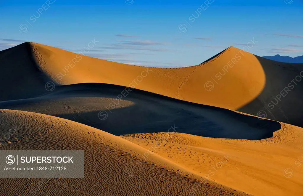 Mesquite Flat Sand Dunes, early morning light, Stovepipe Wells, Death Valley National Park, Mojave Desert, California, United States of America, USA