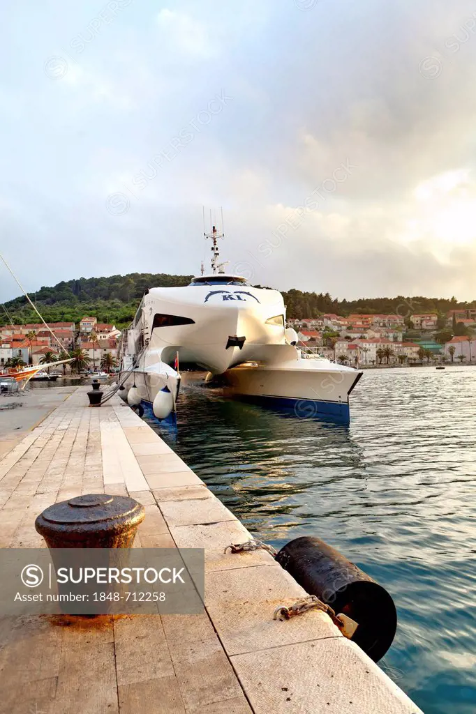 Fast ferry mooring, Port of Korcula, Korcula island, central Dalamatia, Dalmatia, Adriatic coast, Croatia, Europe, PublicGround
