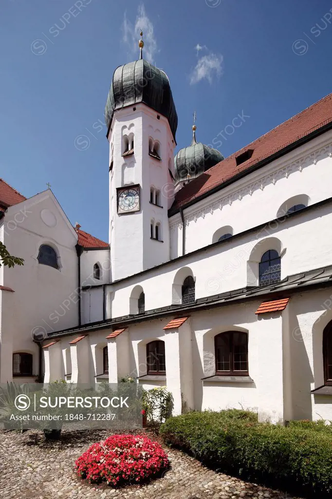 Monastery Church of St. Lambert, with a cloister, Seeon Abbey, Chiemgau, Upper Bavaria, Bavaria, Germany, Europe
