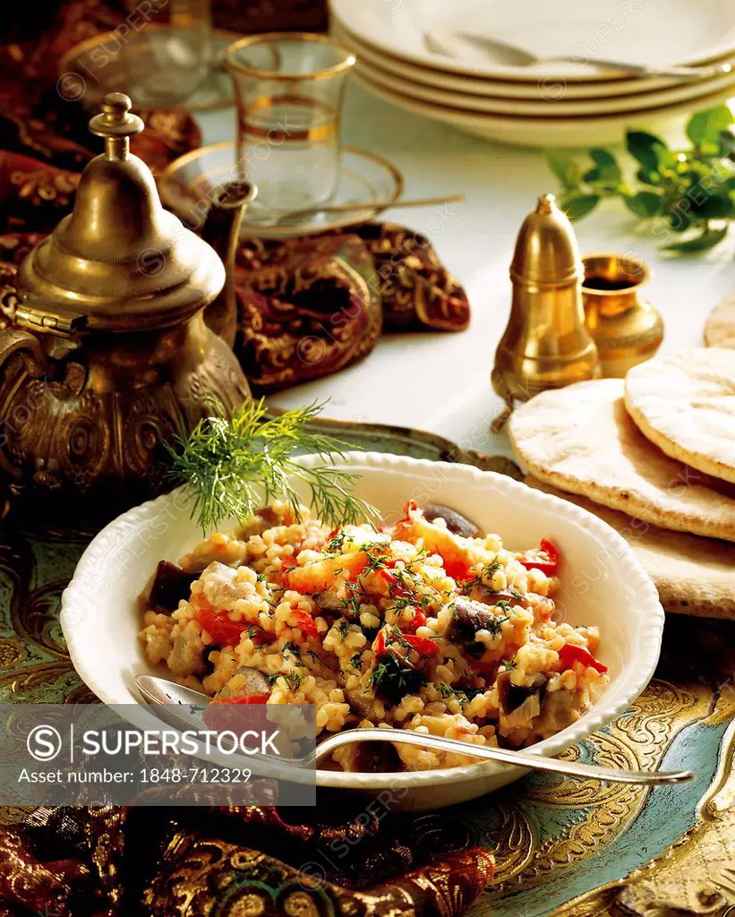 Bulgur and vegetable stew with dill, vegetarian stew, Turkey