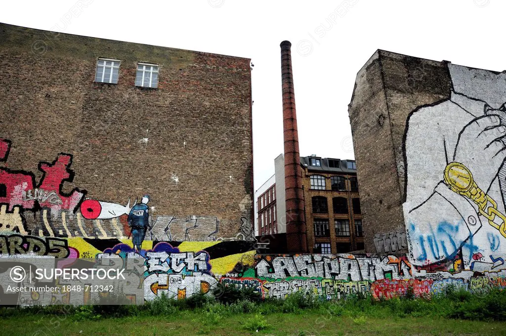 Street art and graffiti on a wall, Kreuzberg Schlesisches Tor, Berlin, Germany, Europe