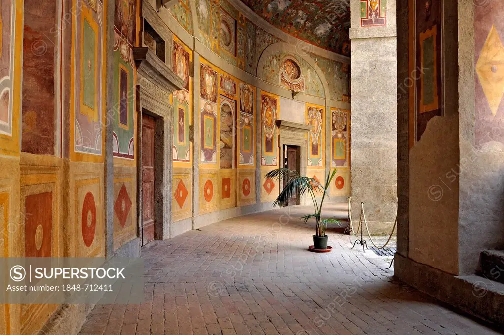 Arcade of the inner courtyard, palazzo in Fortezza, palace, Villa Farnese, Caprarola, Latium region, Italy, Europe