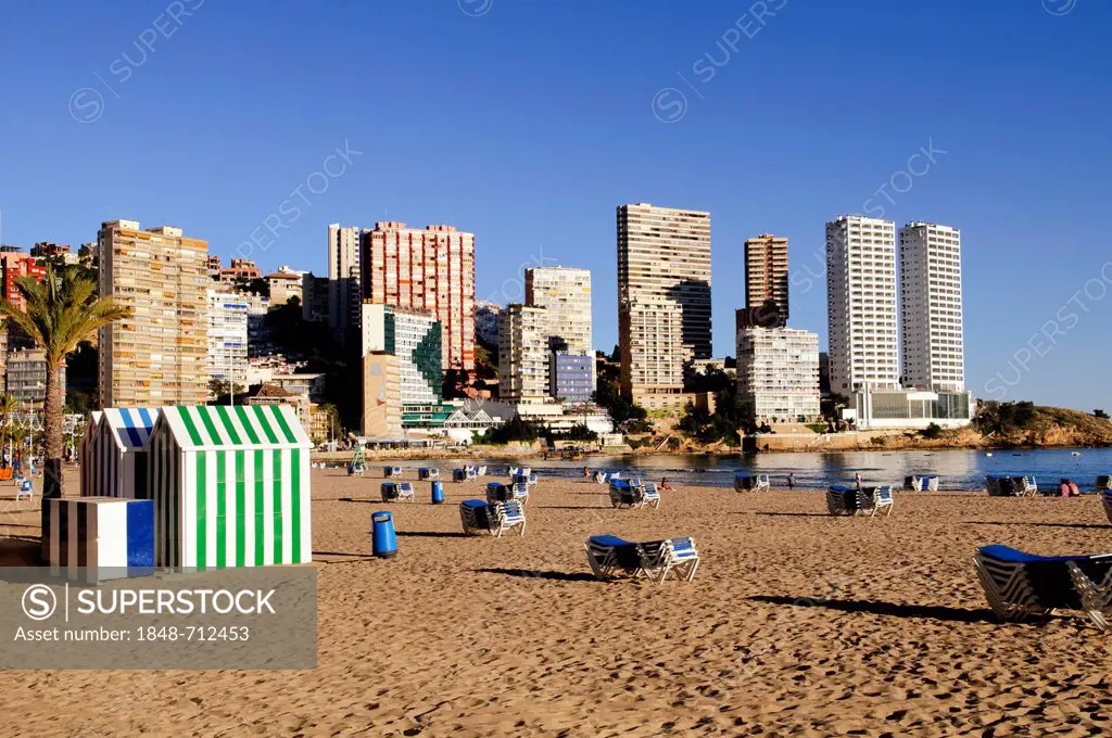 High-rise buildings on Playa Levante beach, Benidorm, Spain, Europe