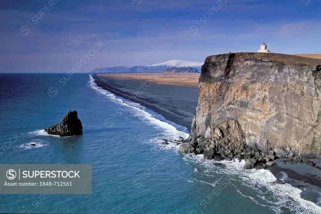 Lighthouse, coast, Dýrholaey, Vík, south Iceland, Iceland, Europe