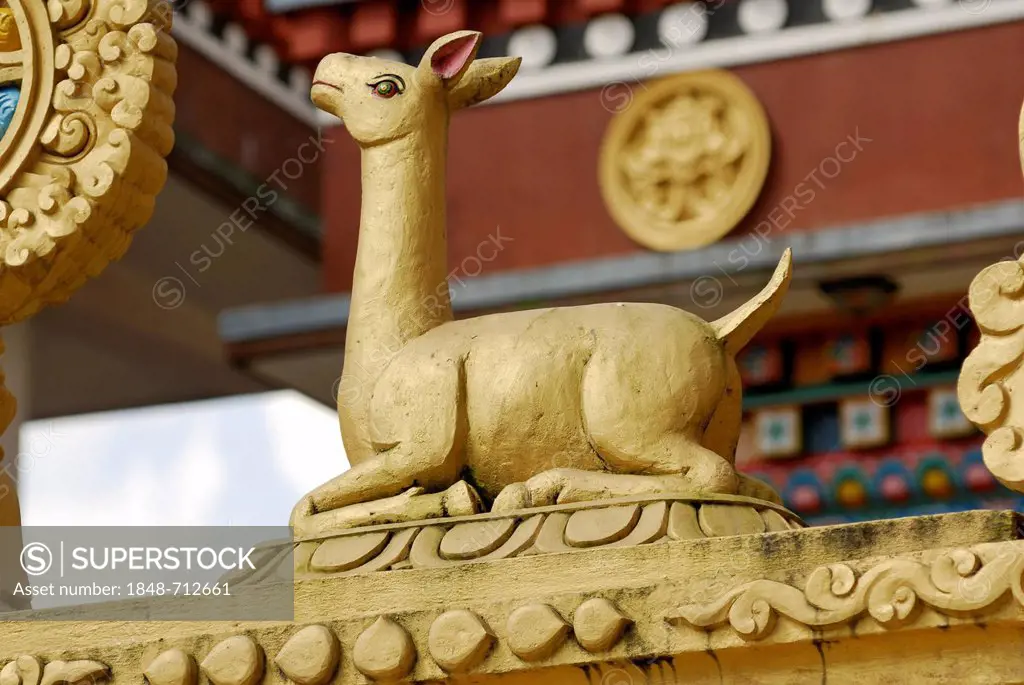 Golden deer, sculpture at temple, Kathesimbhu Stupa, Kathmandu, Nepal, Asia