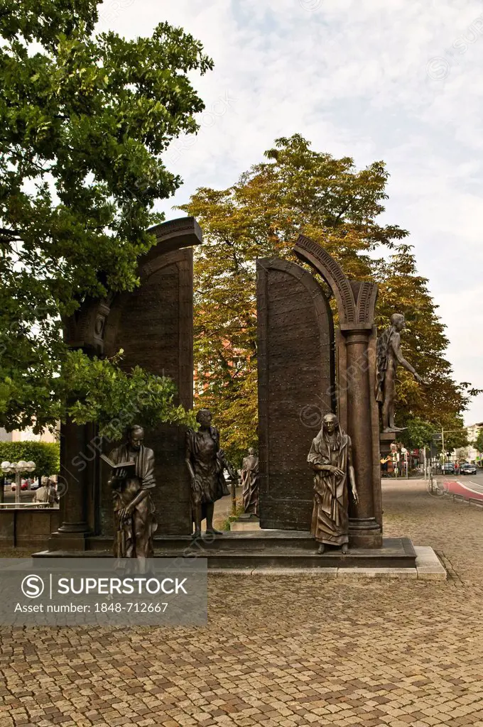 The Goettingen Seven, monument commemorating the courage of the Goettingen Seven who fought the violation of the constitution in 1837, designed by Flo...
