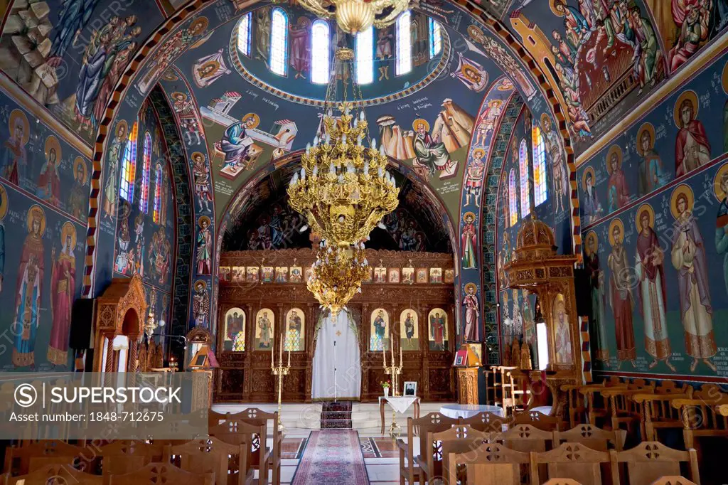 Interior view, Saint Nectarius church near Archipolis, Rhodes, Greece, Europe