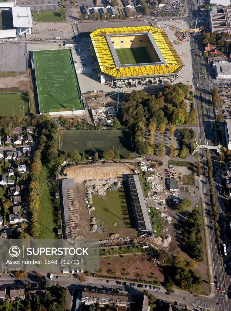 Aerial view, Old Tivoli stadium and New Tivoli stadium, built in 2009, Alemannia Aachen soccer stadium, Aachen, North Rhine-Westphalia, Germany, Europ...