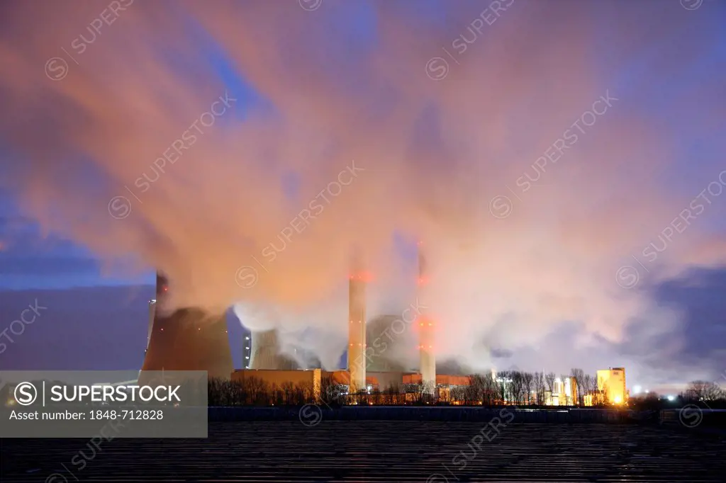 Niederaussem Power Station, a lignite-fired power station owned by RWE Power AG, the most powerful power plant in Germany, Bergheim-Niederaussem, Rhei...