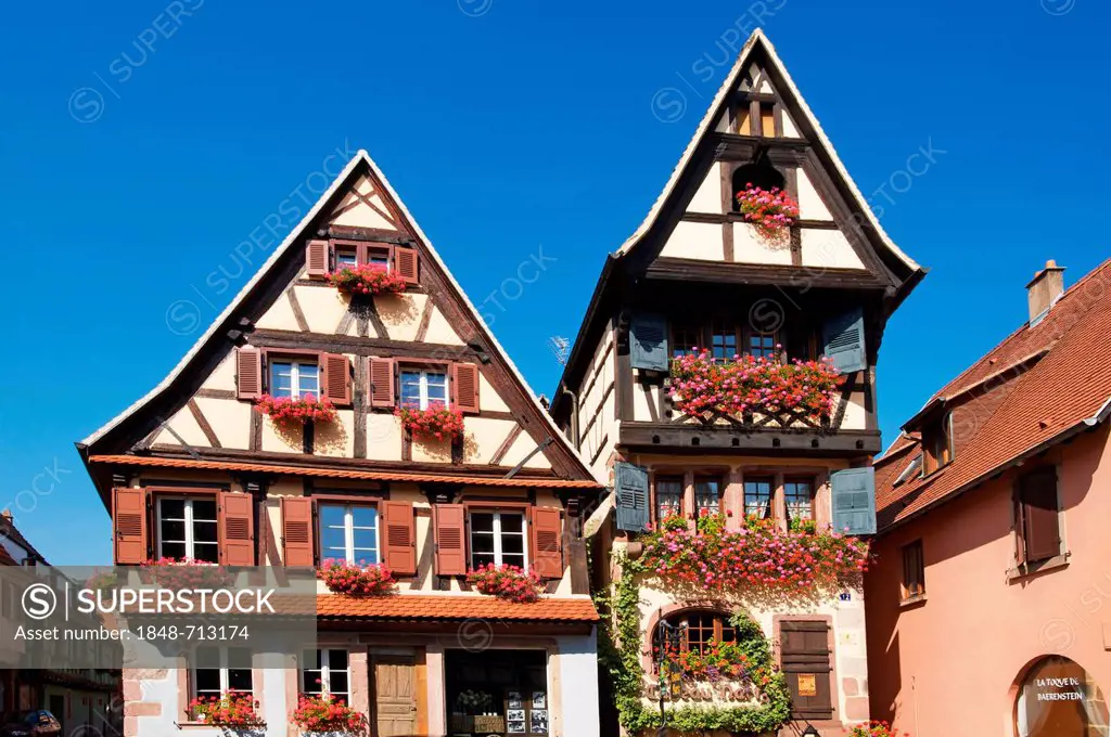 Half-timbered houses in Dambach la Ville, Alsace, France, Europe