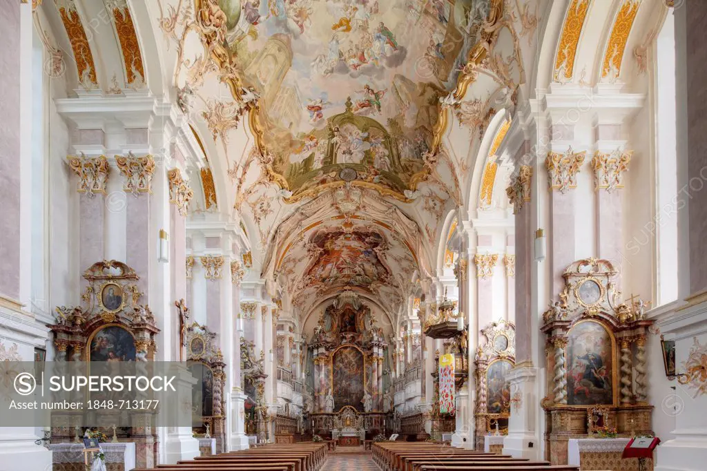 Monastery Church of St. Margaret, Baumburg Abbey, Altenmarkt, Chiemgau, Upper Bavaria, Bavaria, Germany, Europe