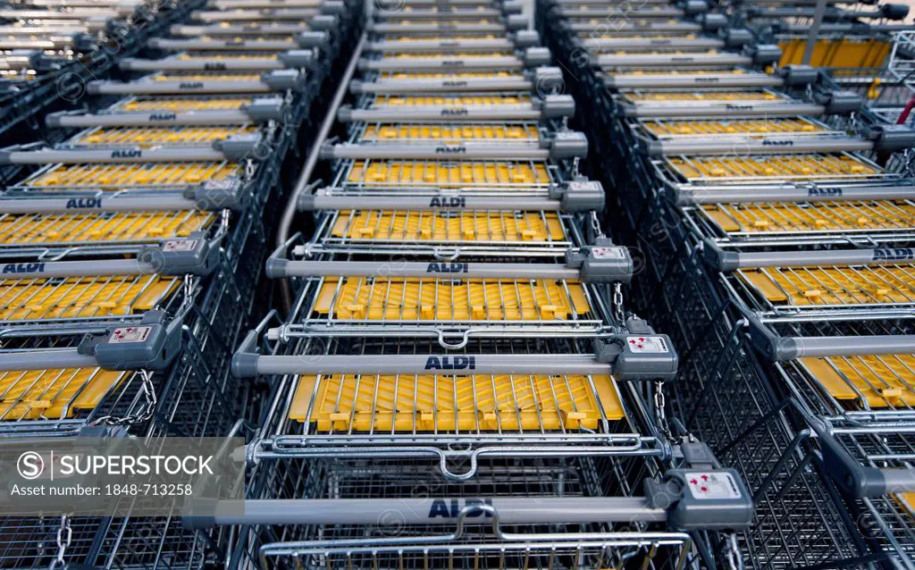Shopping trolleys, Aldi Sued, Germany, Europe