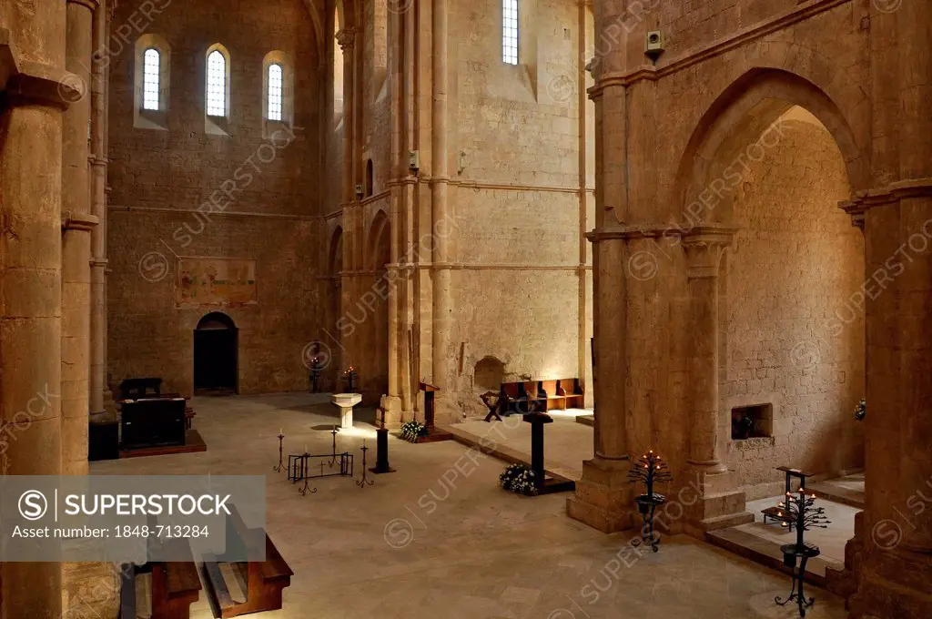 Interior view, transept of the Gothic basilica of the Cistercian monastery Fossanova Abbey, near Priverno, Lazio, Italy, Europe