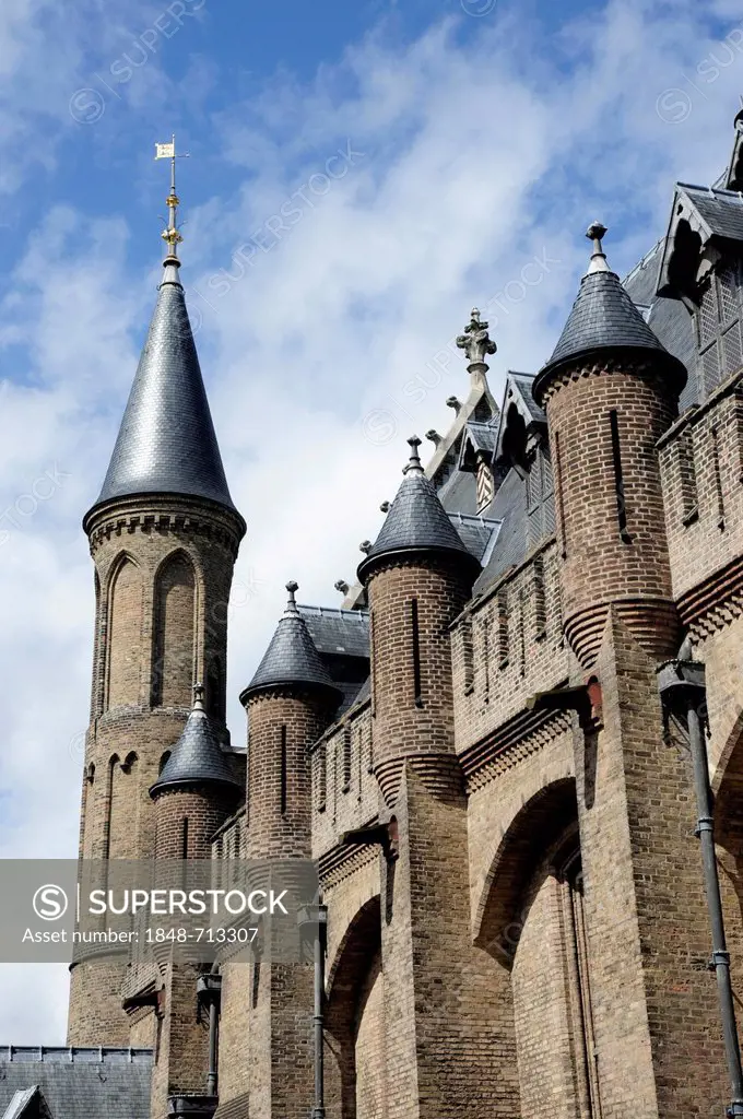 Knight's Hall or Ridderzaal, a Gothic style building, Binnenhof Parliament, Den Haag, The Hague, Holland, Netherlands, Benelux, Europe