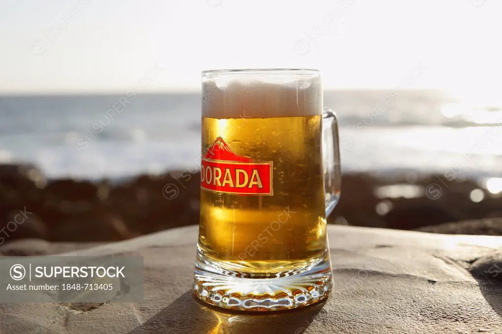 Dorada beer glass, La Palma, Canary Islands, Spain, Europe
