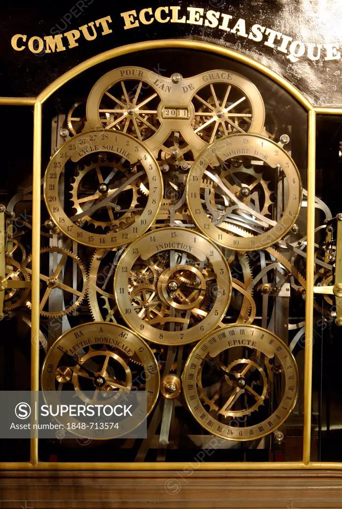 Astronomical clock, detail, in the Strasbourg Cathedral, Strasbourg, Alsace, France, Europe