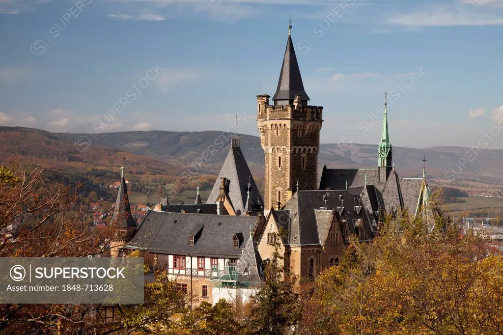 Castle as seen from Agnesberg mountain, Wernigerode, Harz mountain range, Saxony-Anhalt, Germany, Europe, PublicGround