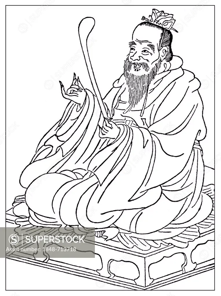 Historical engraving, drawing of Confucius, 19th Century