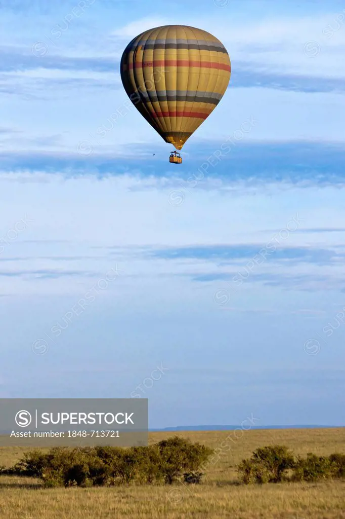 Hot air balloon over the Masai Mara Nature Reserve in the morning, Kenya, East Africa, Africa, PublicGround