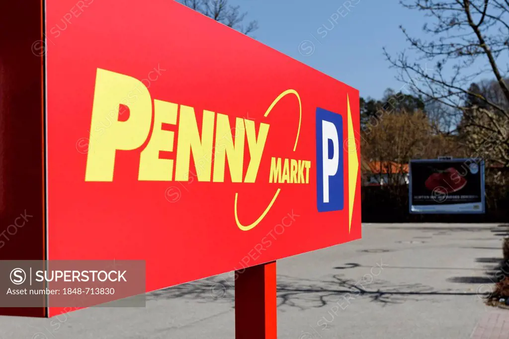 Penny Markt, super market car park sign, Prien, Upper Bavaria, Germany, Europe