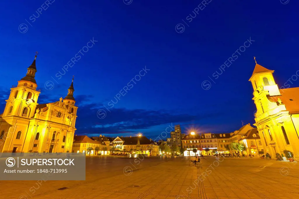 Protestant and Catholic parish churches on the Marktplatz square, Ludwigsburg, Baden-Wuerttemberg, Germany, Europe