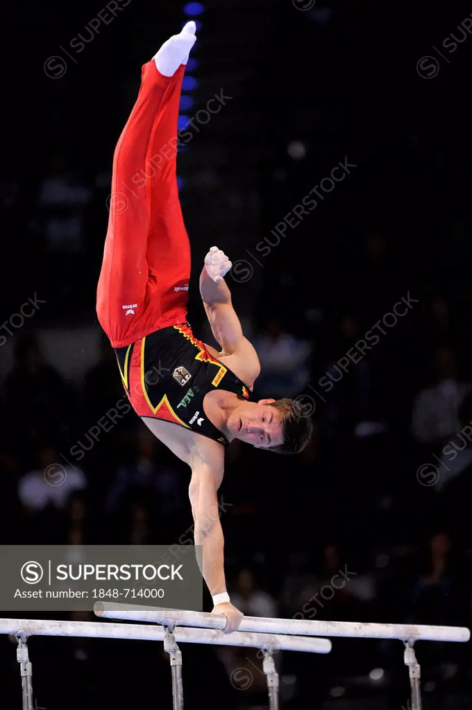 Philip Boy, GER, performing on parallel bars, EnBW Gymnastics World Cup, 11 to 13 Nov 2011, 29th DTB Cup, Porsche-Arena, Stuttgart, Baden-Wuerttemberg...