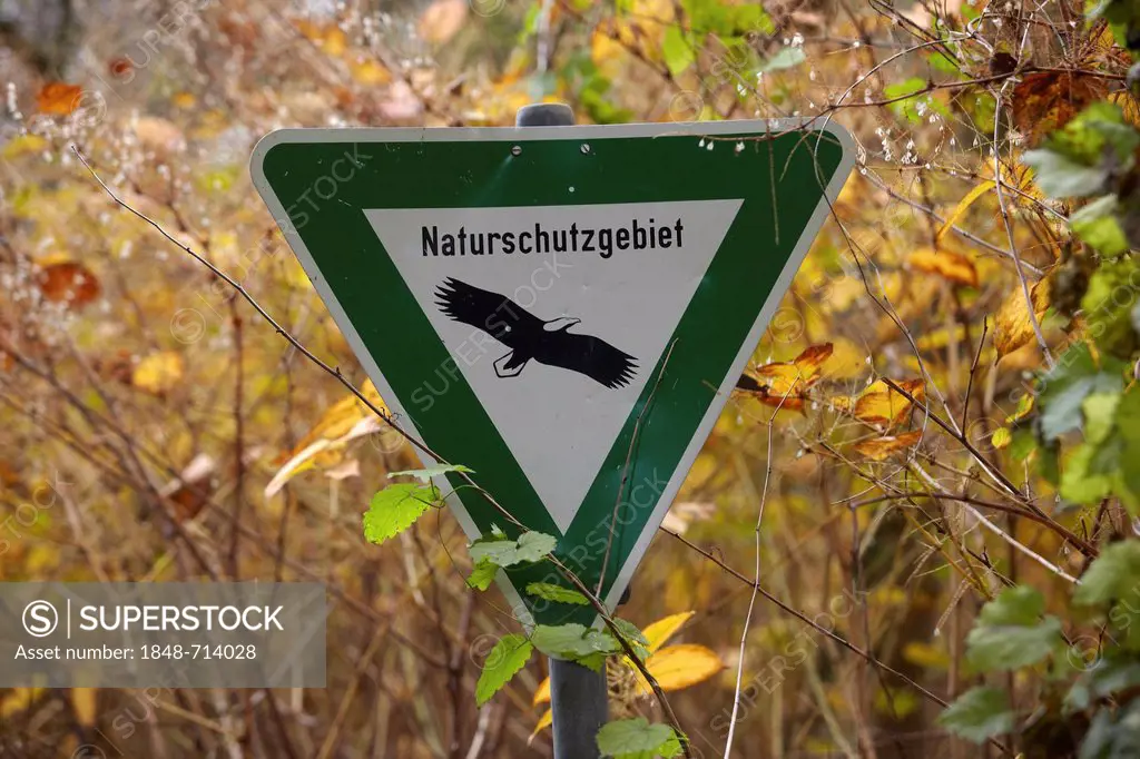 Sign Naturschutzgebiet, German for nature reserve, Bendorf, Rhineland-Palatinate, Germany, Europe
