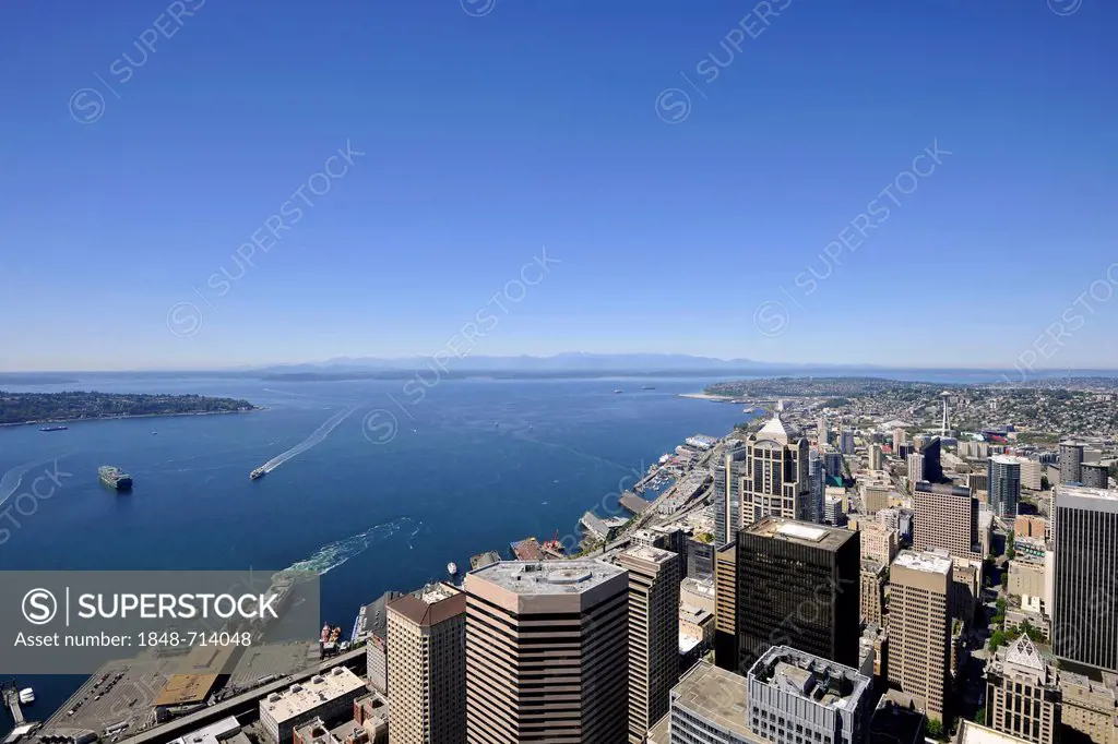 View to the west, Seattle Center, Space Needle, Seattle, Washington, United States of America, USA, PublicGround